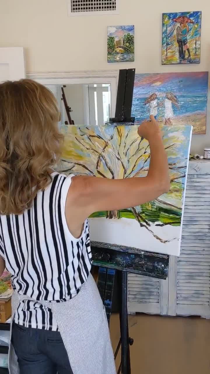 Angel Hugs Canvas Print: Impressionistic Palette Knife Art by